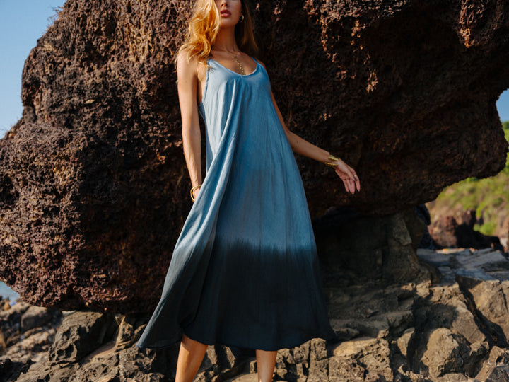 Batik Kleid ~ Blaues Sommerkleid ~ Weites & Luftiges Ballonkleid