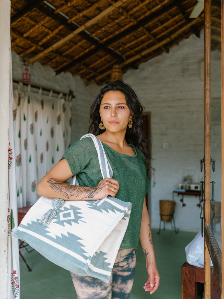 Türkis Umhängetasche, Day bag, Strandtasche aus Baumwolle, Handtasche aus Naturmaterialien