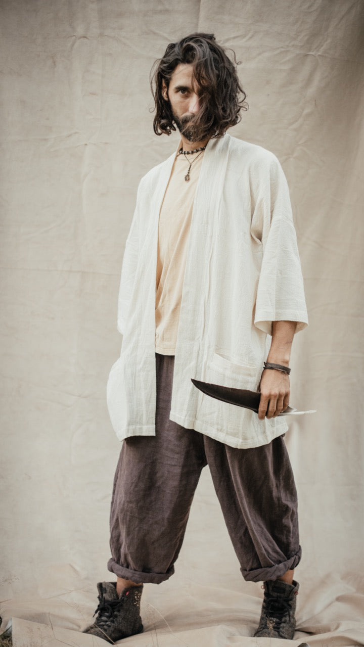 Männer Kimono AAREN aus Hanf-Leinen | naturweiß 