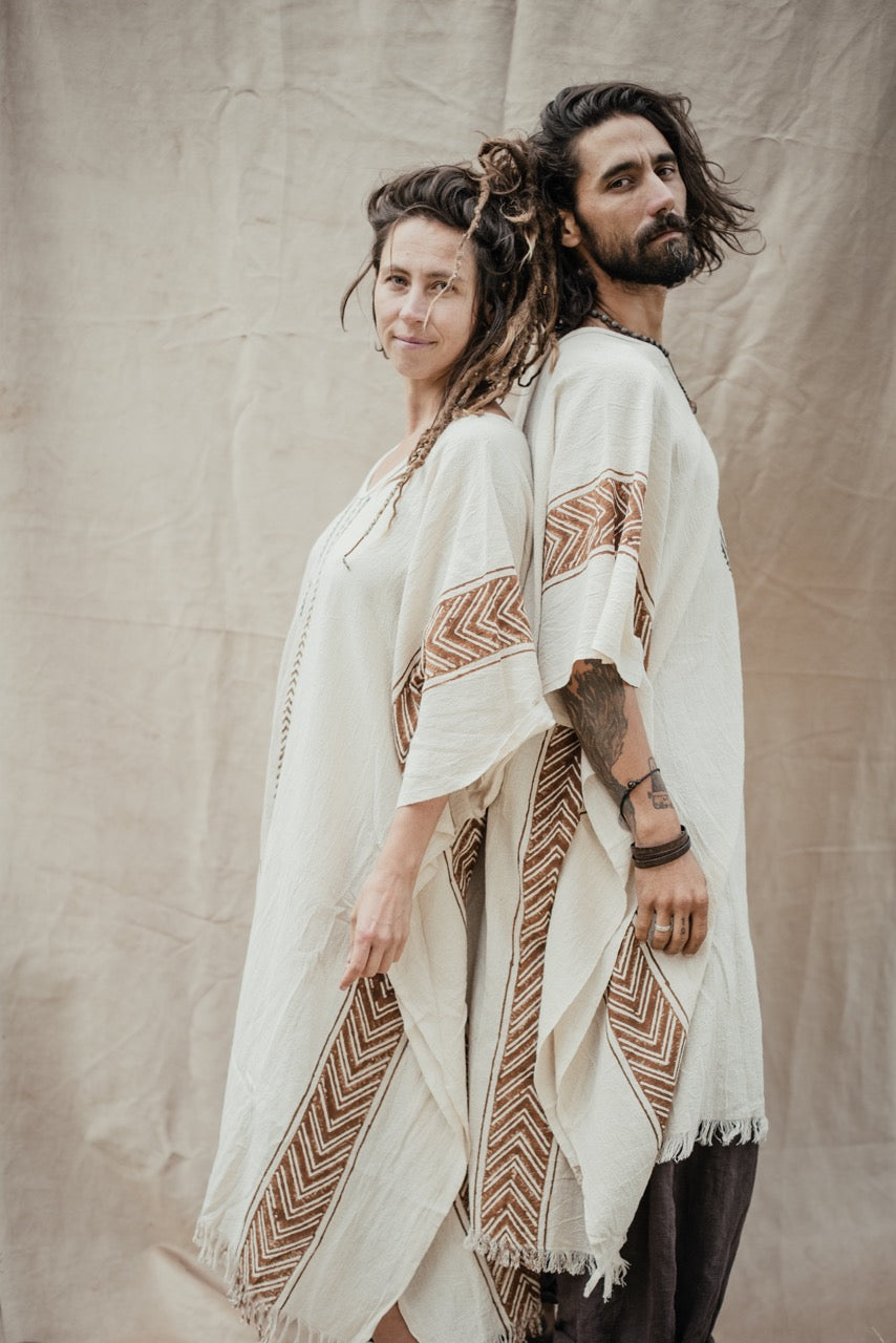 Kaftan Maxi Dress INDIRA aus Hanf-Leinen | unisex | naturweiß