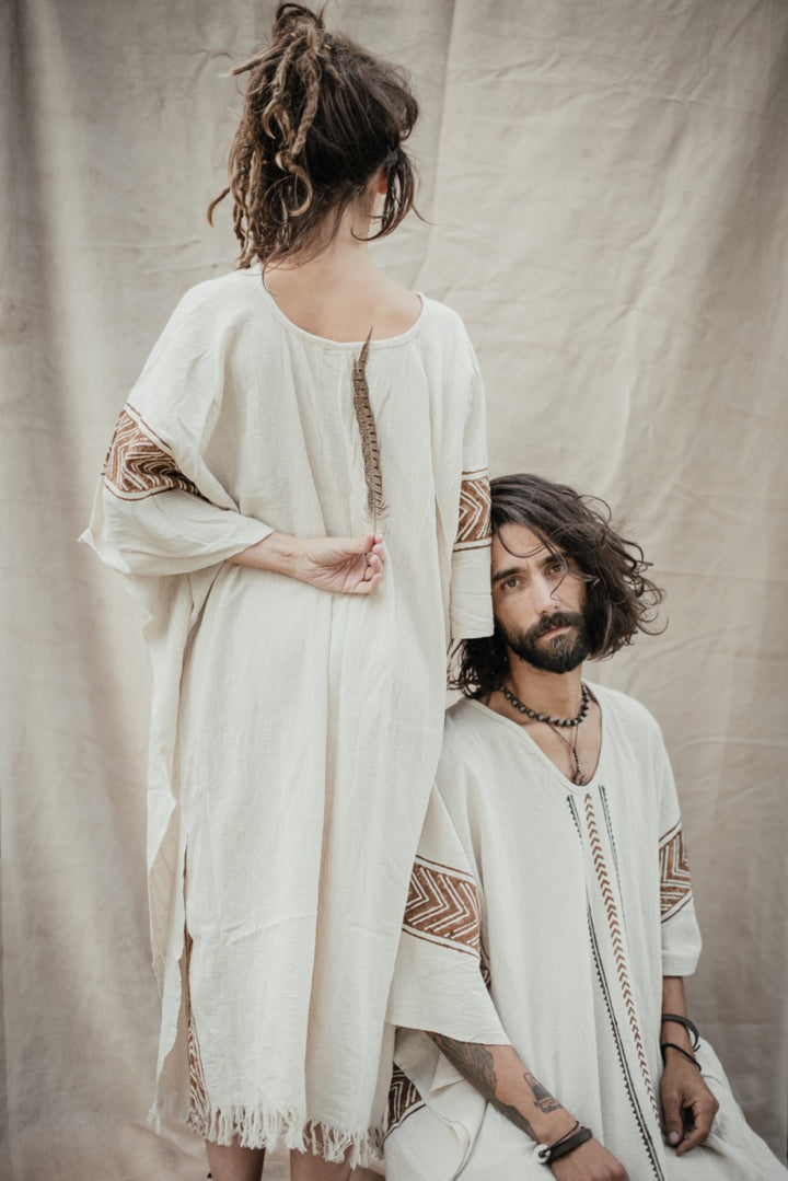 Kaftan Maxi Dress INDIRA aus Hanf-Leinen | unisex | naturweiß