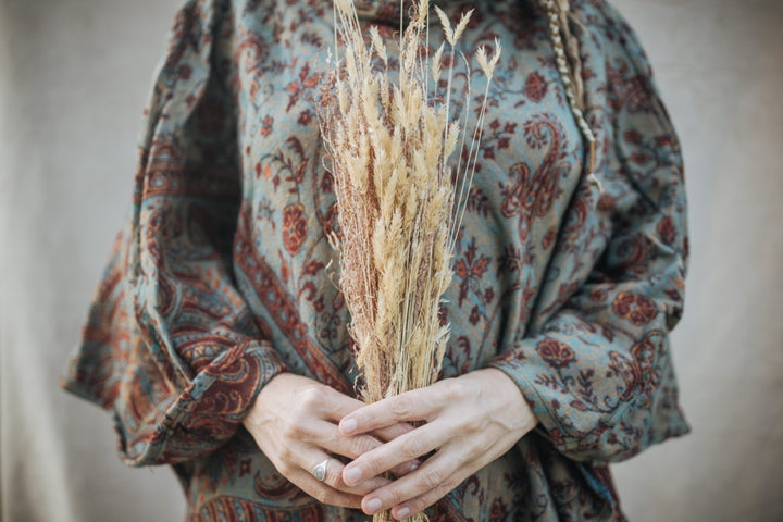 Cozy poncho FLORA | for women | turquoise/orange/red | warm throw
