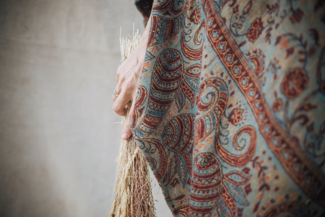 Cozy poncho FLORA | for women | turquoise/orange/red | warm throw
