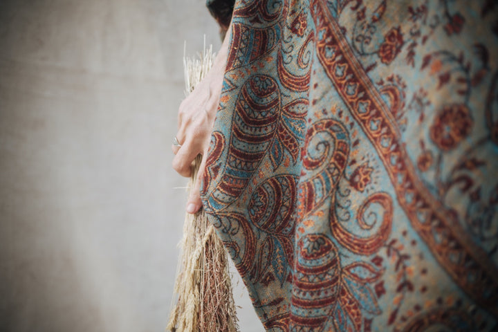 Cozy poncho FLORA | for women | turquoise/orange/red | warm throw