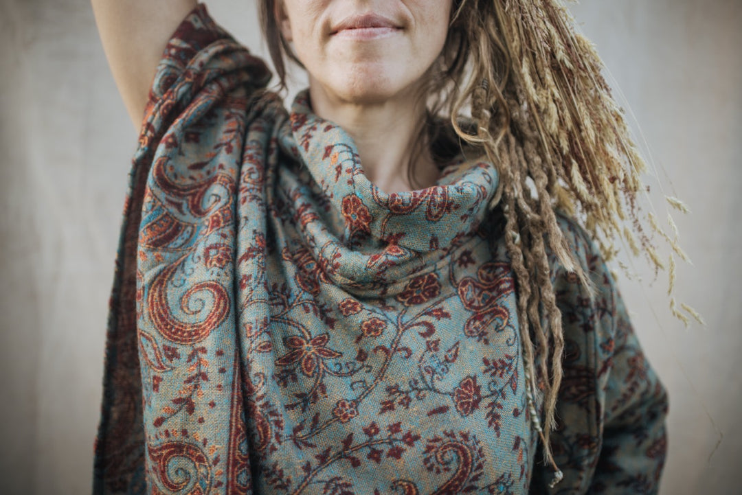 Cozy poncho FLORA | for women | turquoise/orange/red | warm throw