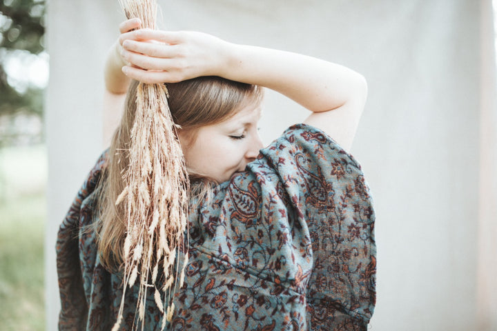 Poncho Paisley | ROSALIE | Petrol-Rot | warmer Überwurf