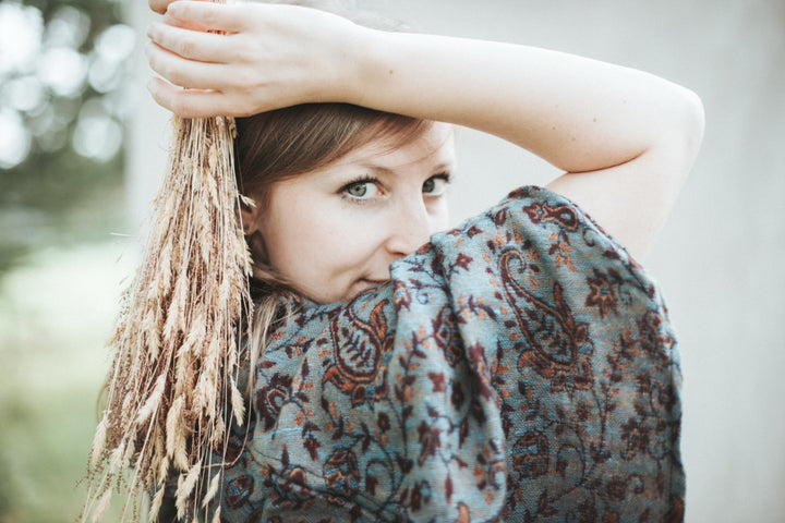 Poncho Paisley | ROSALIE | Petrol-Rot | warmer Überwurf