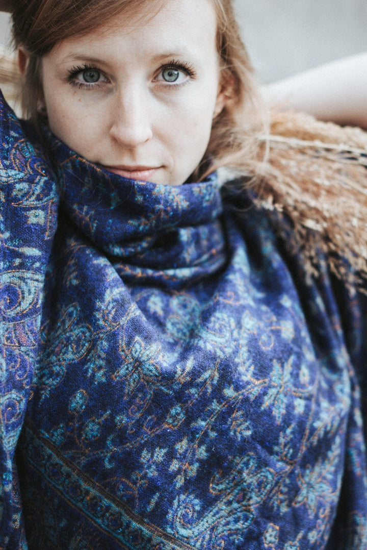 Cozy poncho MAGNOLIA | Royal blue-turquoise | warm throw