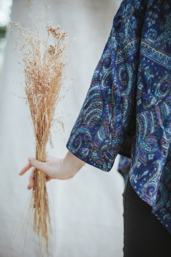 Cozy poncho MAGNOLIA | Royal blue-turquoise | warm throw