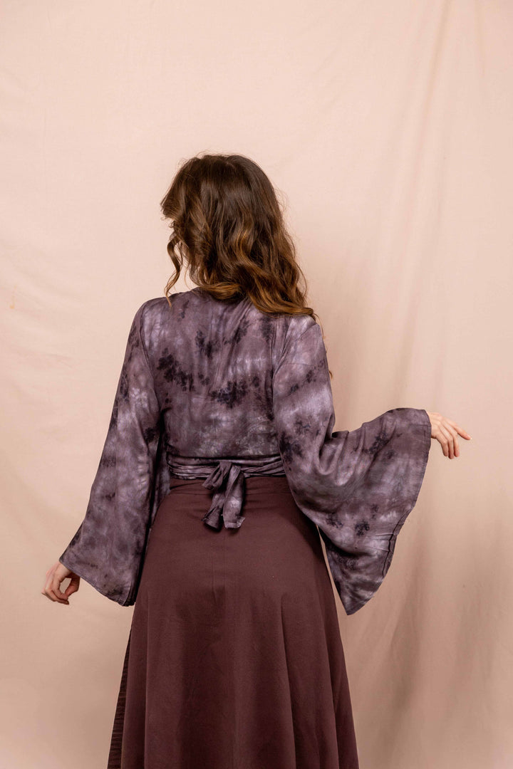 lässige Wickelbluse, Vintage Wickeltop, Top, Bluse in Batik Lila