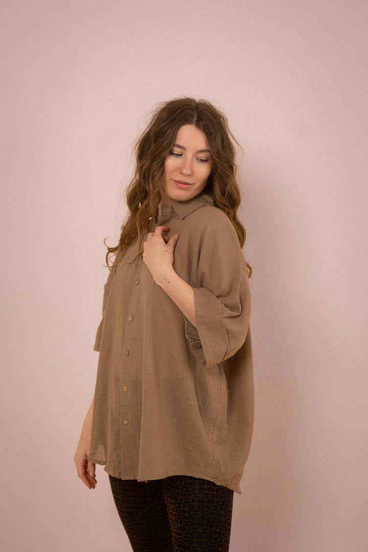 Hemd ~ JAMIE Taupe in Slub Baumwolle