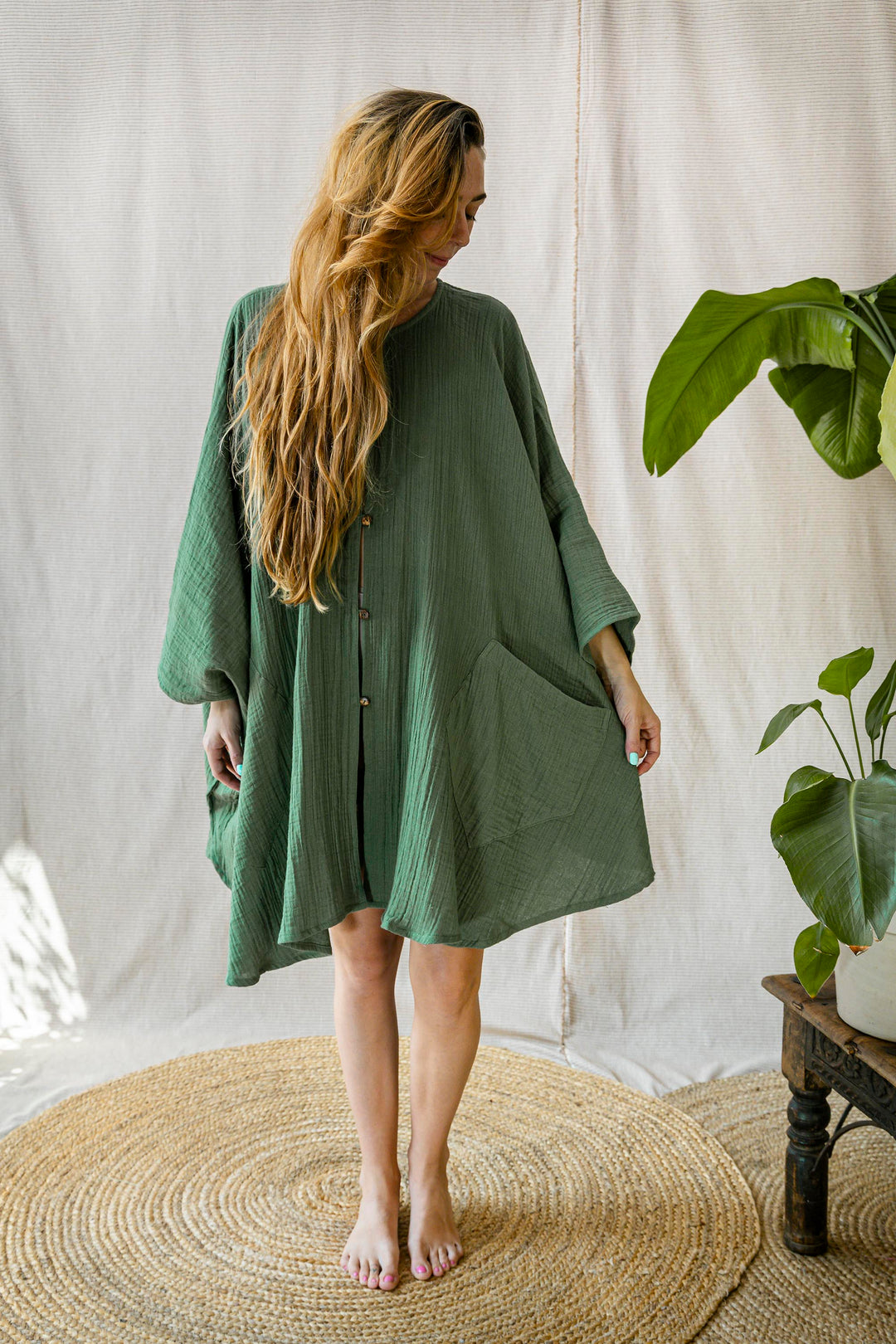 Musselin Poncho-Kleid ~ SMARAGD