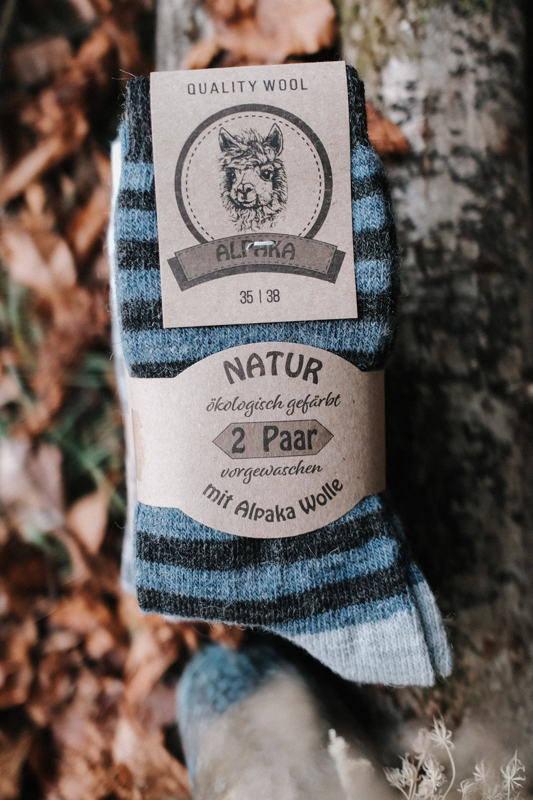Superwarme Alpaka Socken gestreift blau/grau ~ 2 Paar
