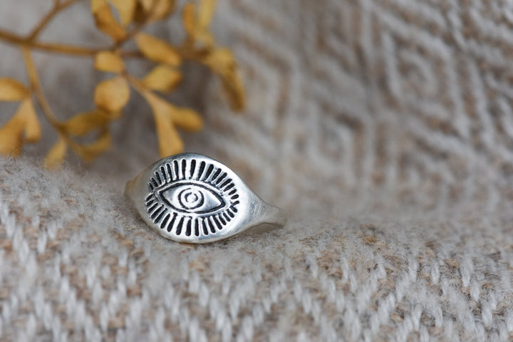Silberring, Stapelring aus Silber, 925er Sterling Silber, Auge, Sonne, Heilige Geometrie. Statementring.