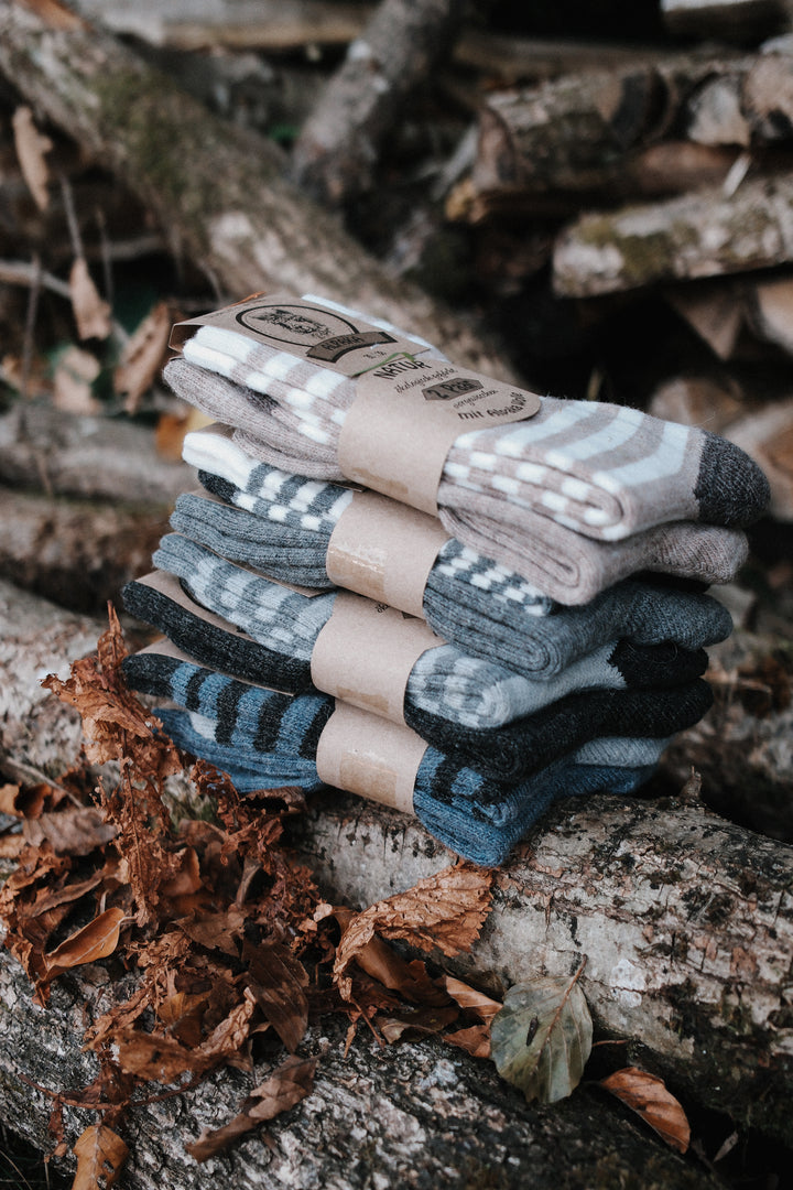 Superwarme Alpaka Socken gestreift grau/grau ~ 2 Paar