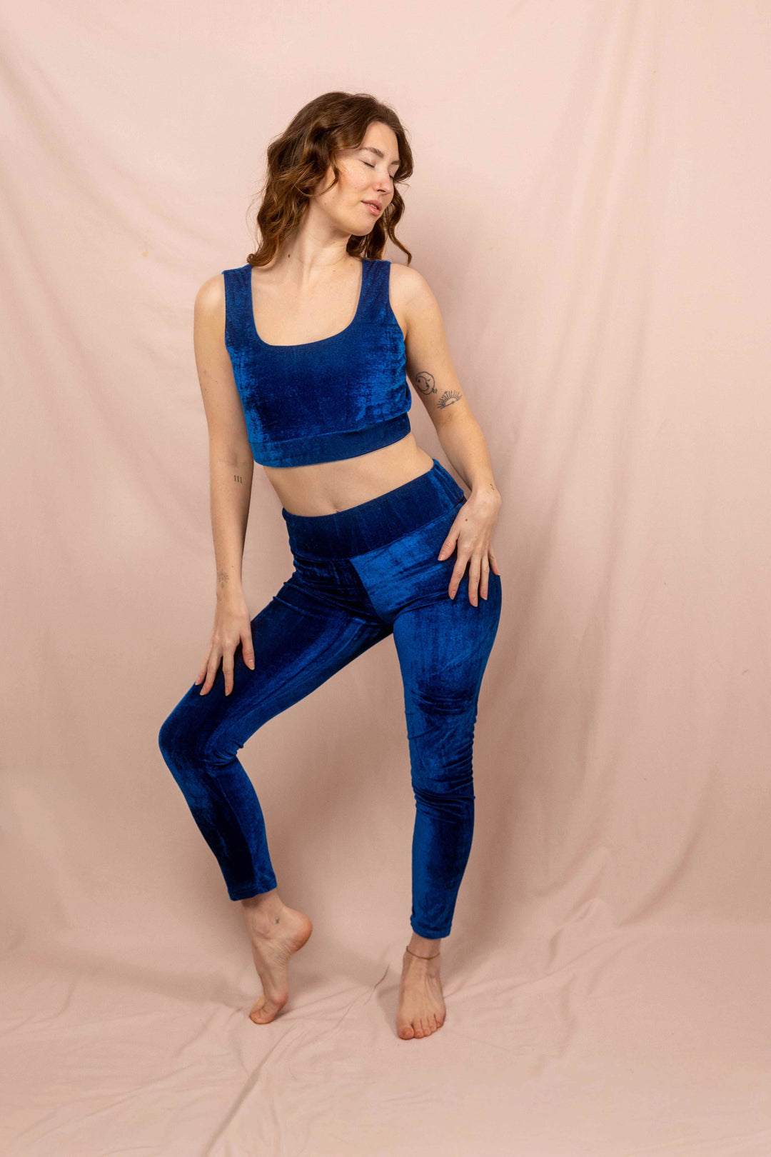 Samt leggins, Winterleggins, Yogalaggins, sporthose, yogahose, blau, lang