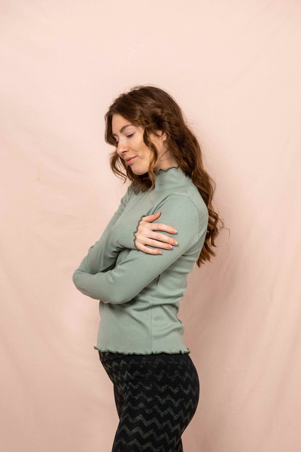 Wintertop, Mini, türkis, Grün, Stehkragen, Rollkragen, Wintersport, Feinrip Langsleeve, Langärmliges Shirt