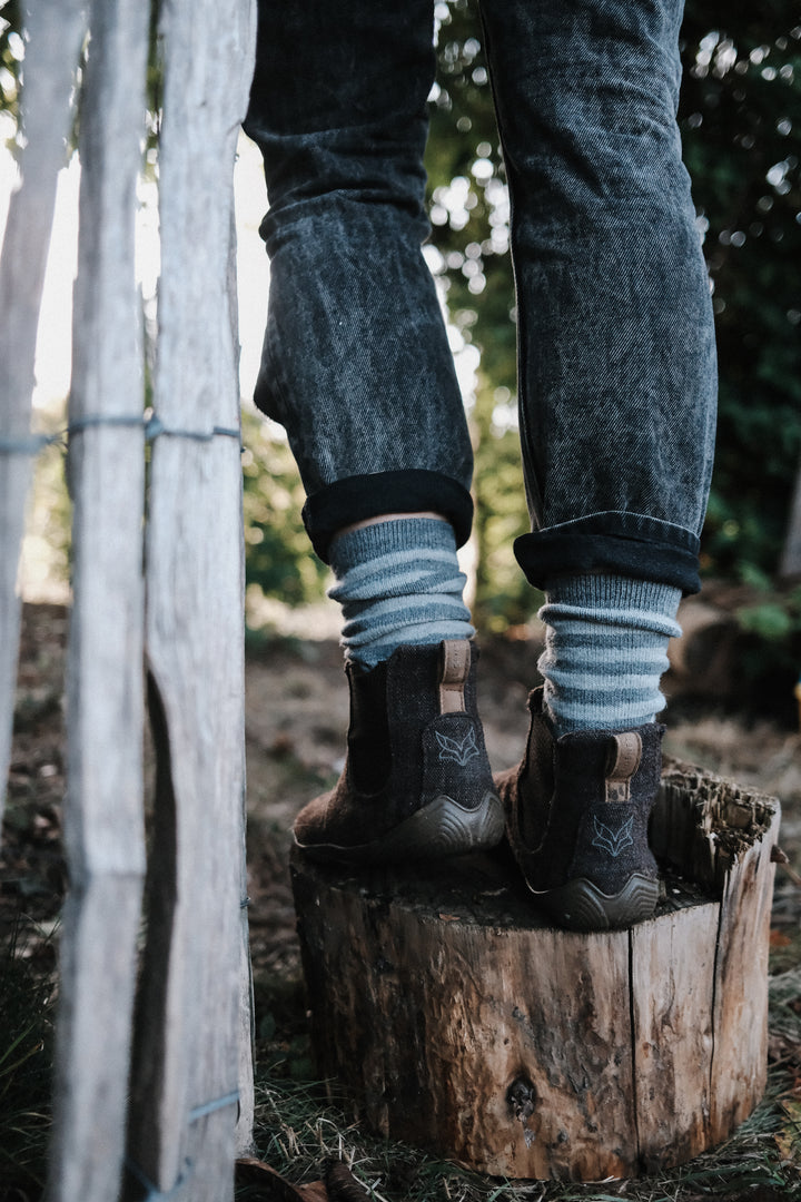 Superwarme Alpaka Socken gestreift grau/grau ~ 2 Paar