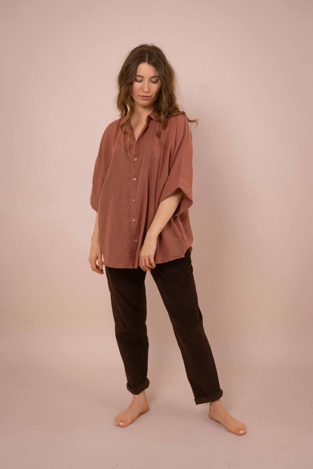 Hemd ~ JAMIE Dusty Rose in Slub Baumwolle