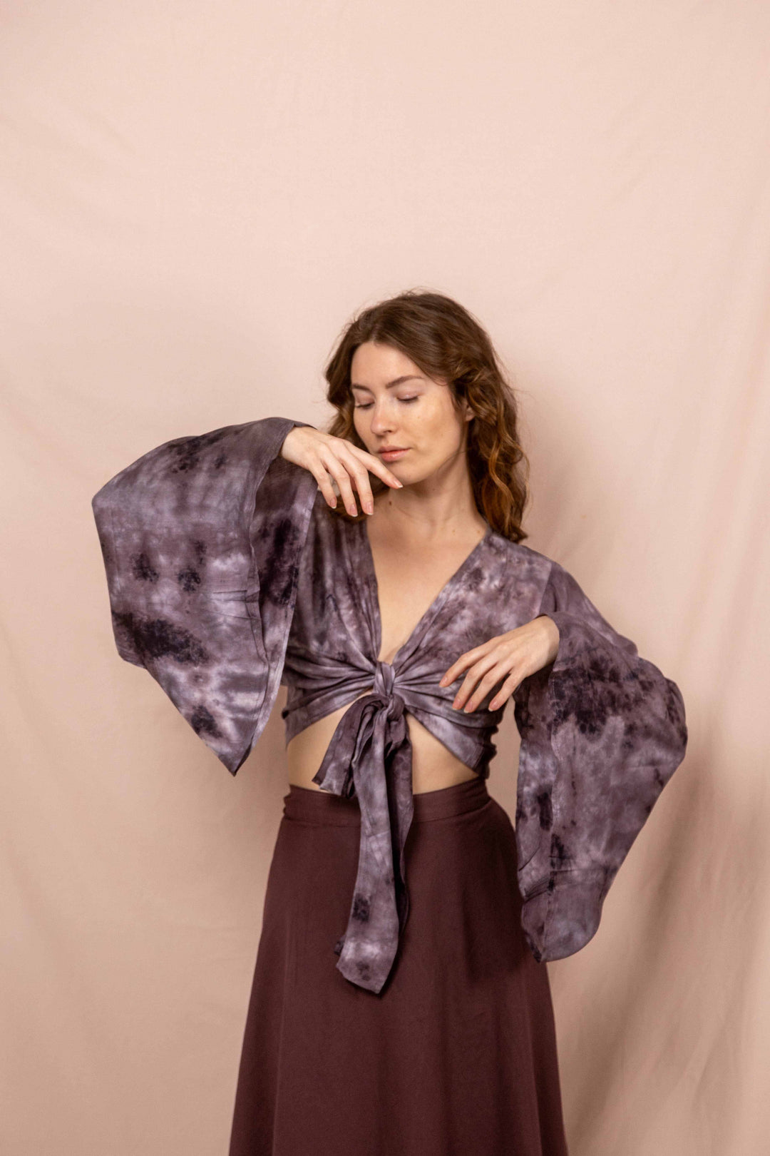 lässige Wickelbluse, Vintage Wickeltop, Top, Bluse in Batik Lila