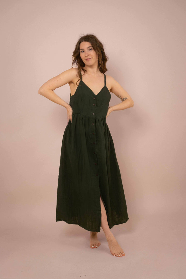 Kleid YOKO mit Knöpfen ~ Dunkelgrün