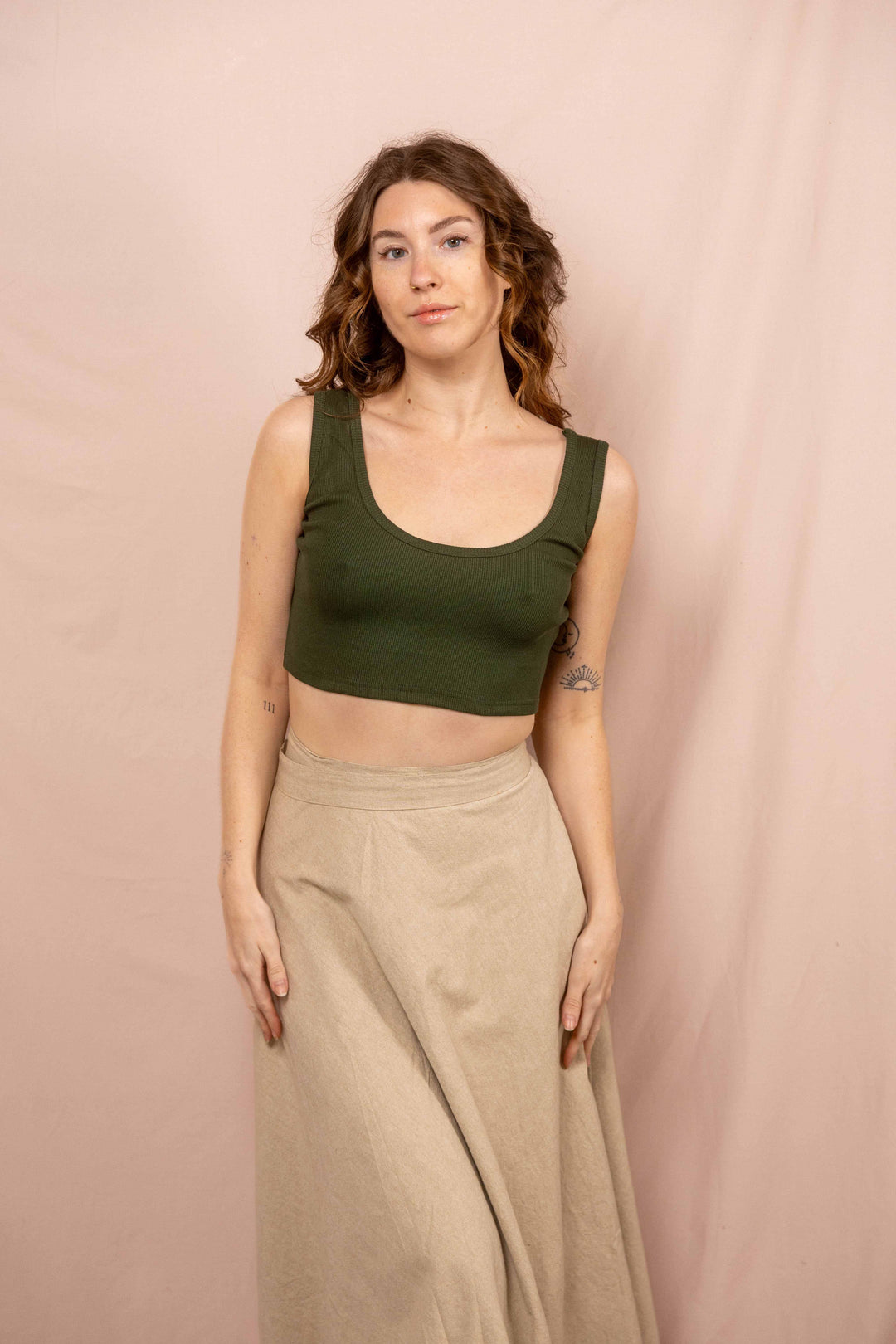 Feinripp Top, Unterhemd in Grün, Bauchfreies Leichtes Oberteil, Bra Top, Crop Top