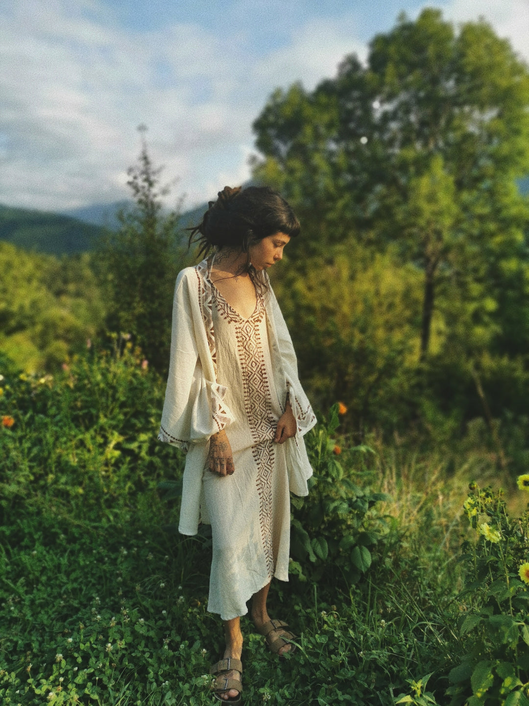 Kimono YUKI made of hemp linen | white with block print | CAPSULE COLLECTION