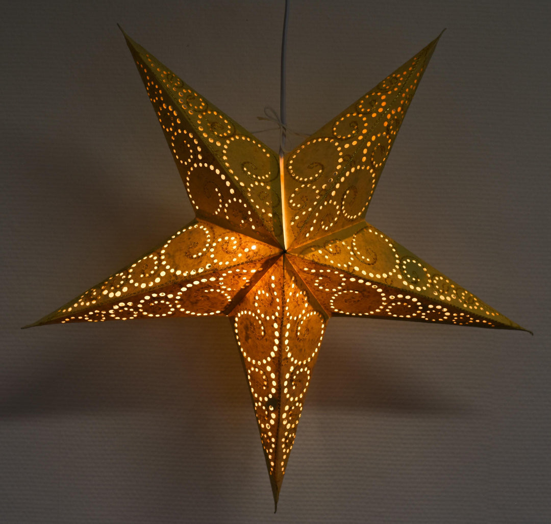 Weihnachtsstern CREME ~ Leuchtender Papierstern zum Aufhängen ~ Creme mit Bestickung ~ Papiersternlaterne