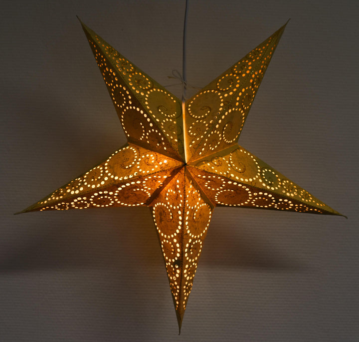 Weihnachtsstern CREME ~ Leuchtender Papierstern zum Aufhängen ~ Creme mit Bestickung ~ Papiersternlaterne