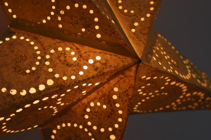 Weihnachtsstern CREME ~ Leuchtender Papierstern zum Aufhängen ~ Creme mit Bestickung ~ Papiersternlaterne