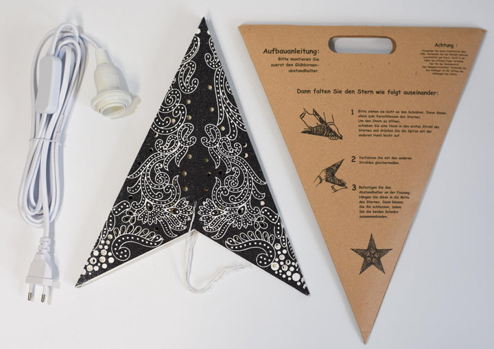 Glitzer Weihnachtsstern SCHWARZ ~ Papierstern mit Glitter ~ Leuchtender Papierstern zum Aufhängen ~ Papiersternlaterne ~ Xmas Leuchtstern