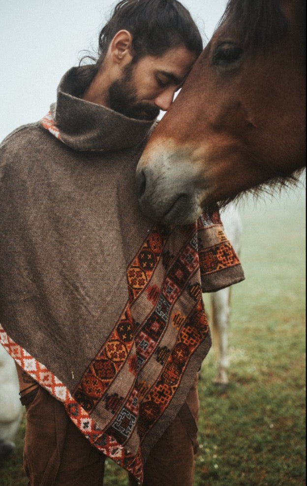 Warmer Poncho HOPI | unisex | brown & red | Cuddly overthrow | ethnic design