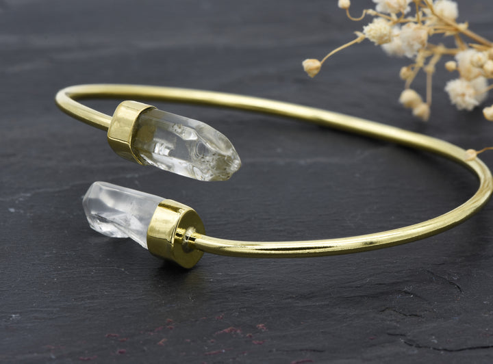 Adjustable boho bangle crystal | Brass | Bracelet with mountain crystal