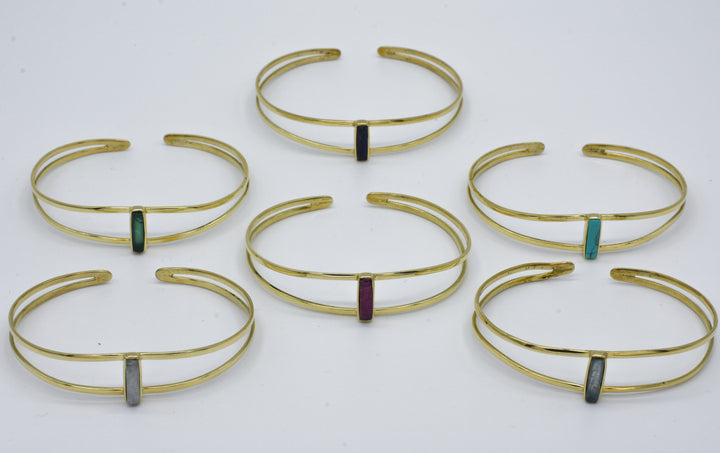 Adjustable bangle Labradorite | Brass | Gray gem | bracelet