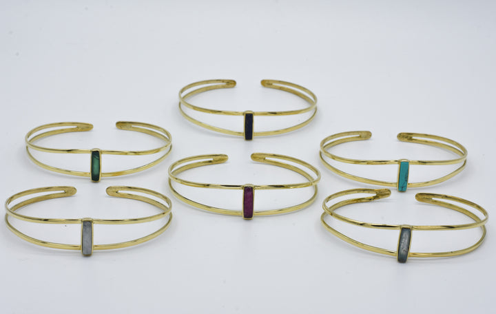 Adjustable bangle onyx | Brass | Black gem | bracelet