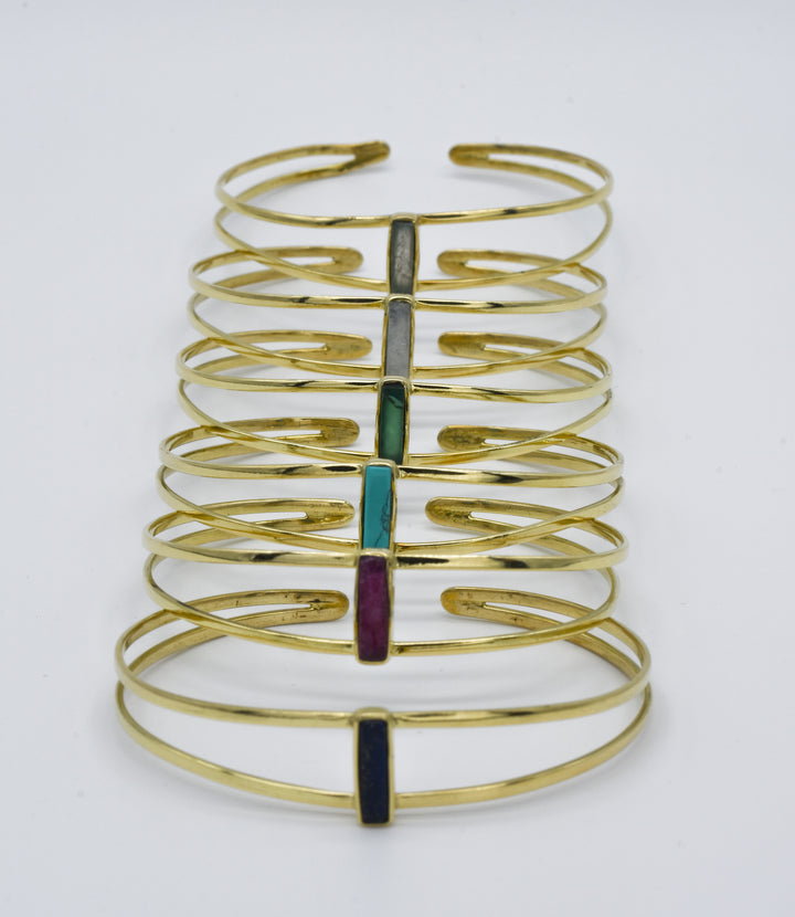 Adjustable bangle onyx | Brass | Black gem | bracelet