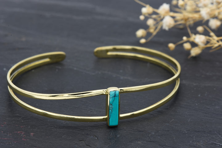 Adjustable bangle turquoise | Brass | Turquoise gem | bracelet