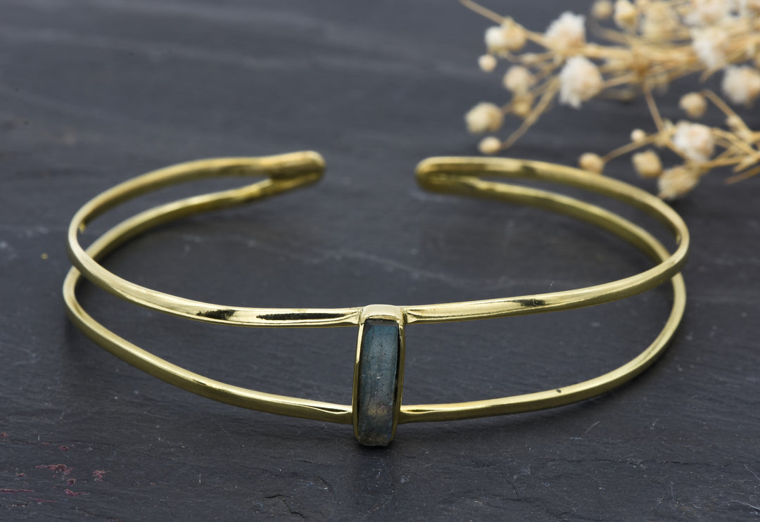 Antique Gold Bracelet Matte Hammered Gold Black Onyx Cuff 