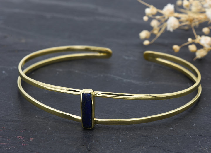 Adjustable bangle onyx | Brass | Black gem | bracelet