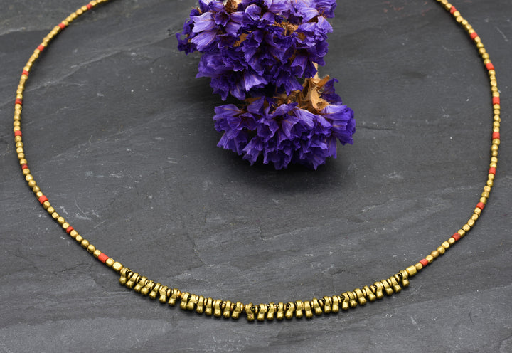 Red-Gold necklace | Pearl chain | Brass
