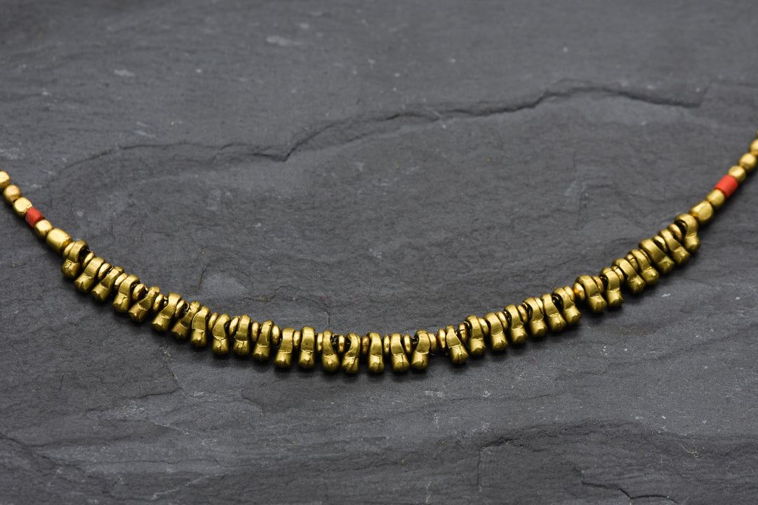 Halskette Rot-Gold | Perlenkette | Messing