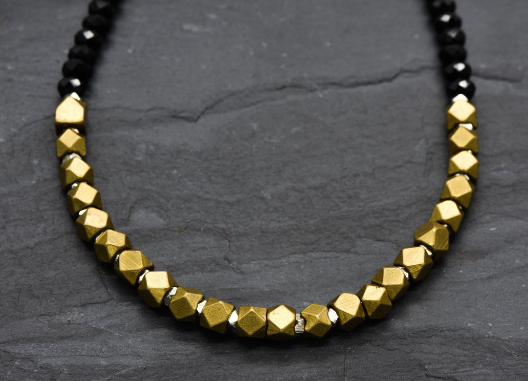 Half chain brass diamonds | With black pearls | Brass & onyx