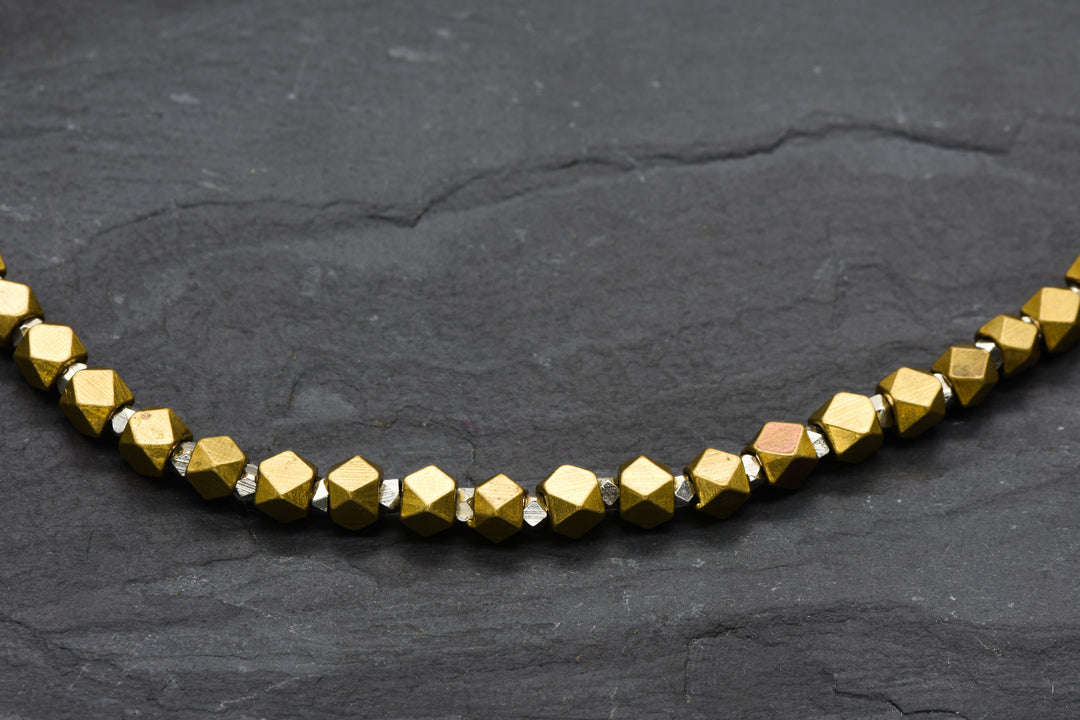 Halskette Messing Diamanten | mit schwarzen Perlen | Messing & Onyx