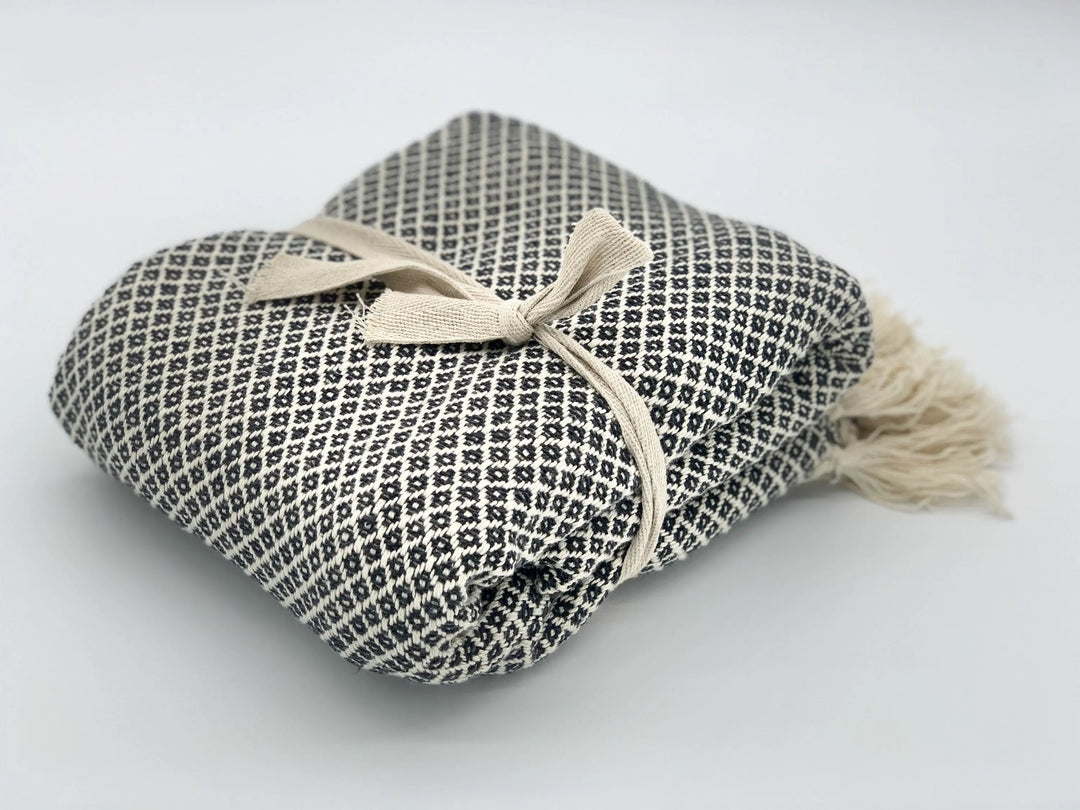 Decke aus Baumwolle Boho Style Grau-Weiß
