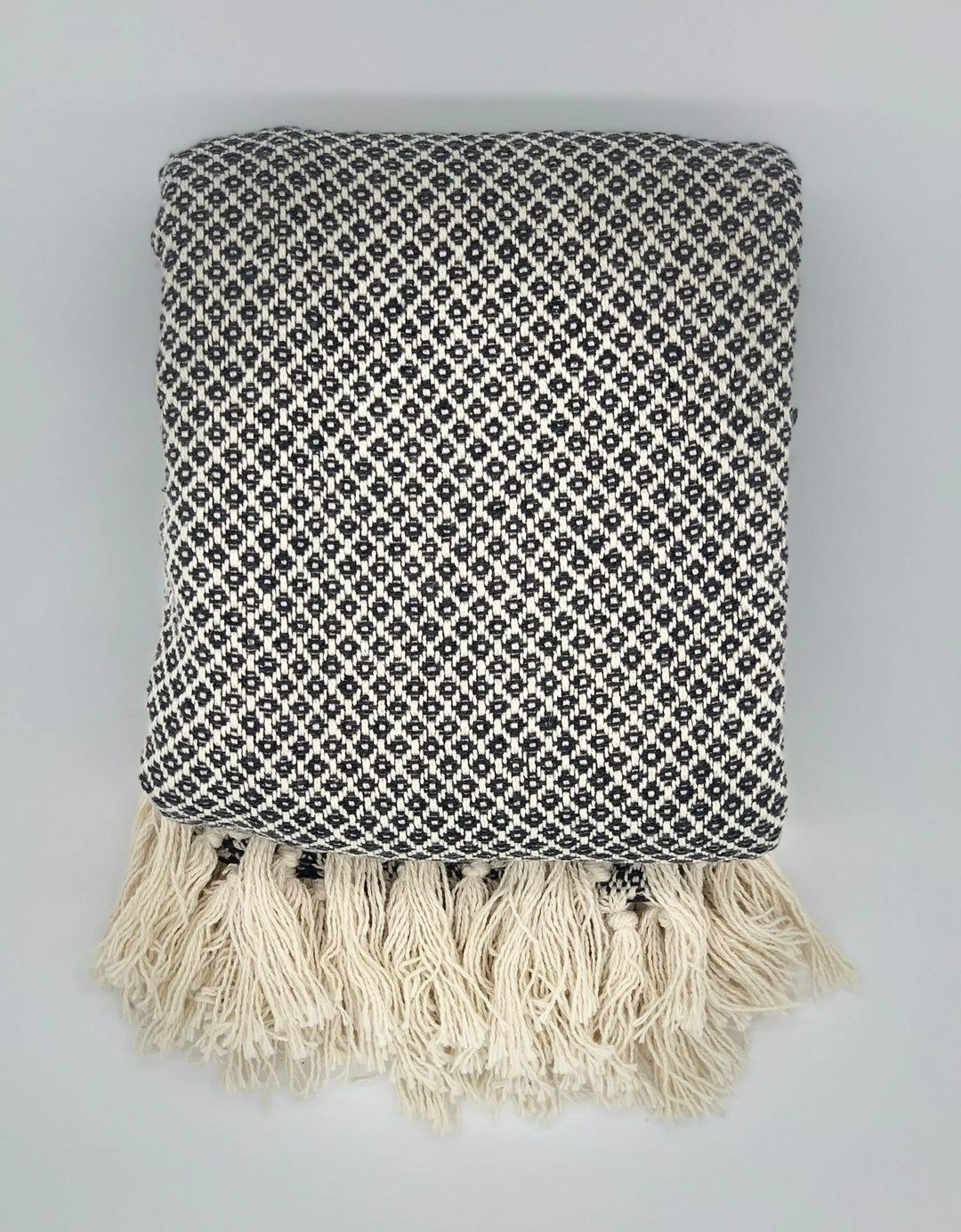 Decke aus Baumwolle Boho Style Grau-Weiß von oben