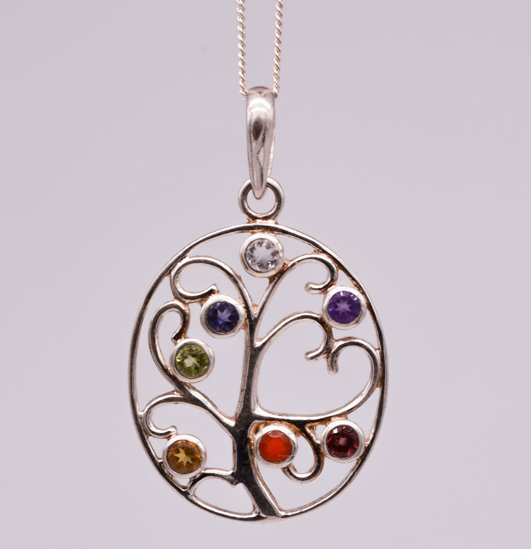 Chakra-Amulett in Baumform | Anhänger | Kette | 925er Sterling Silber