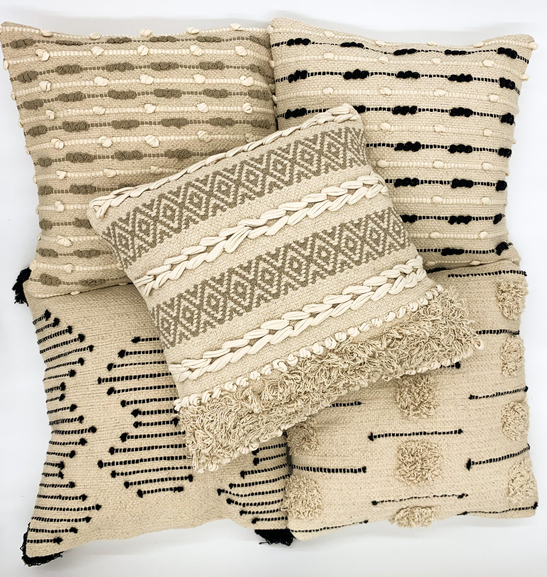 Pillow cover Leander | 40x40 | White-gray striped with fringes | Handmade