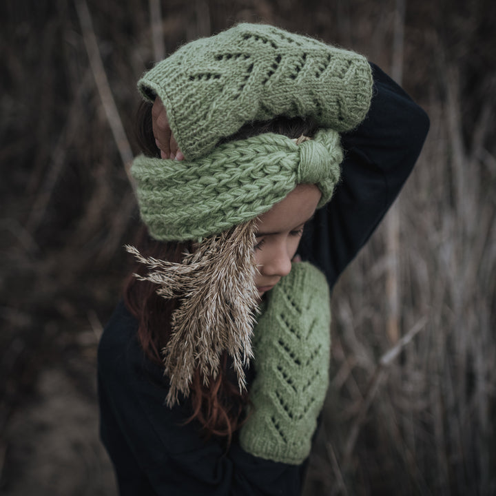 Stirnband Schleife, Knoten, Dame, Frau, Wolle, Handgestrickt