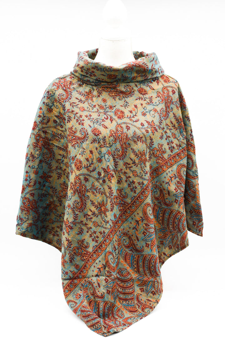 Cozy poncho FLORA | for women | turquoise/orange/red | warm throw