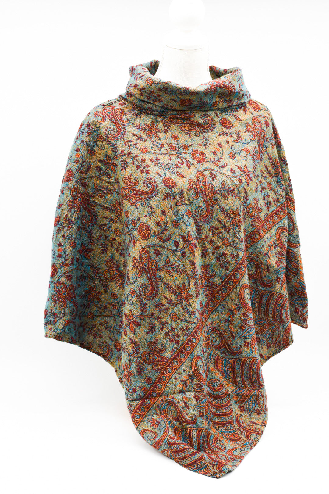 Cozy poncho FLORA | for women | turquoise/orange/red | warm throw